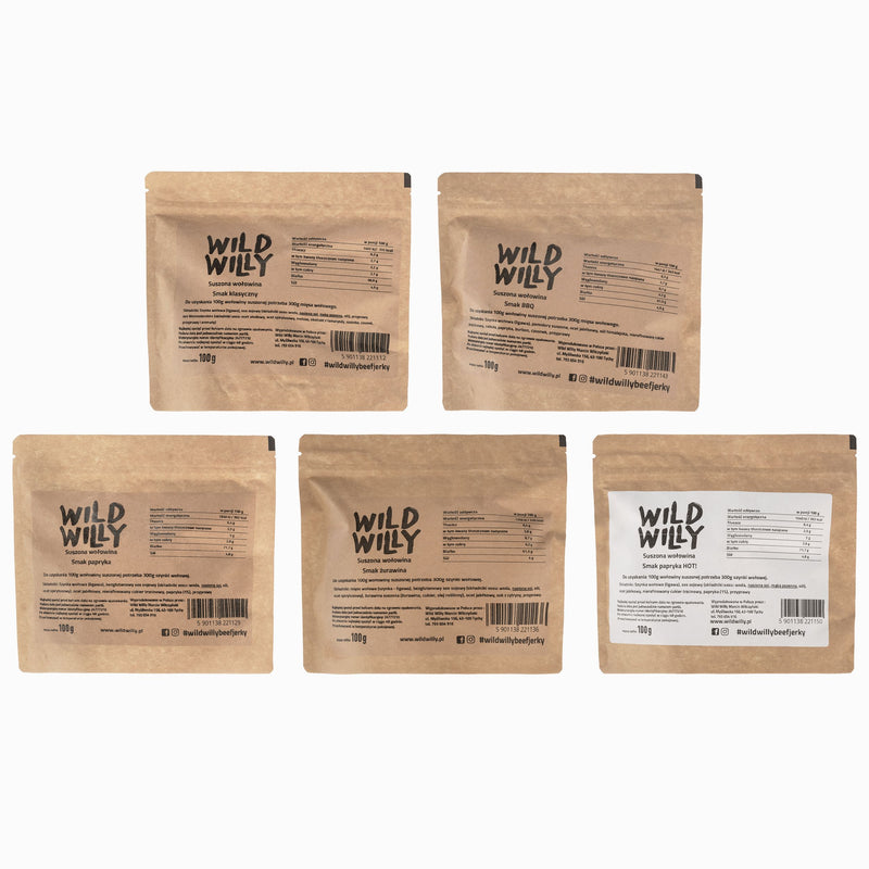 Laadige pilt galerii vaatajasse, Wild Willy Beef Jerky 5 x 100 g komplekt
