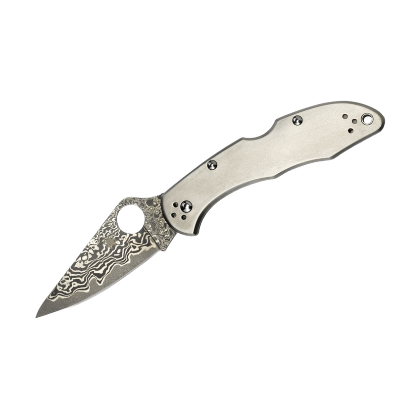 Load image into Gallery viewer, Spyderco DELICA 4 TITANIUM / DAMASCUS C11TIPD
