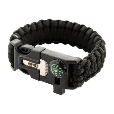 M-Tac paracord bracelet with spark cutter, compass and whistle Black