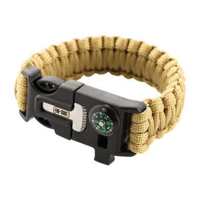 M-Tac paracord bracelet with spark cutter, compass and whistle Tan