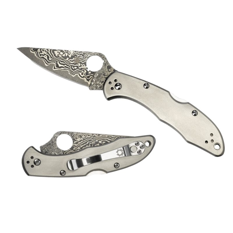 Load image into Gallery viewer, Spyderco DELICA 4 TITANIUM / DAMASCUS C11TIPD
